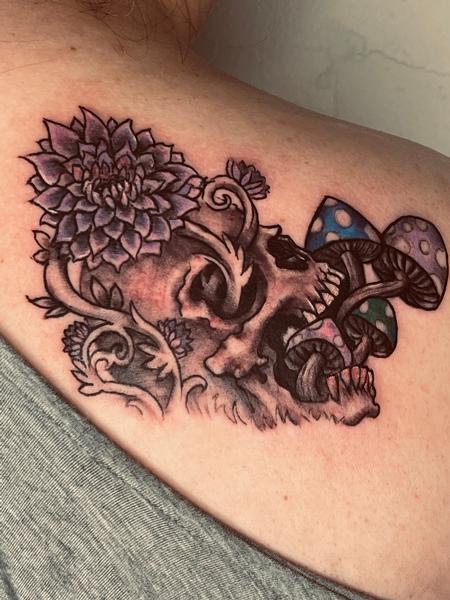 tattoos/ - Skull mushrooms and flowers - 145481